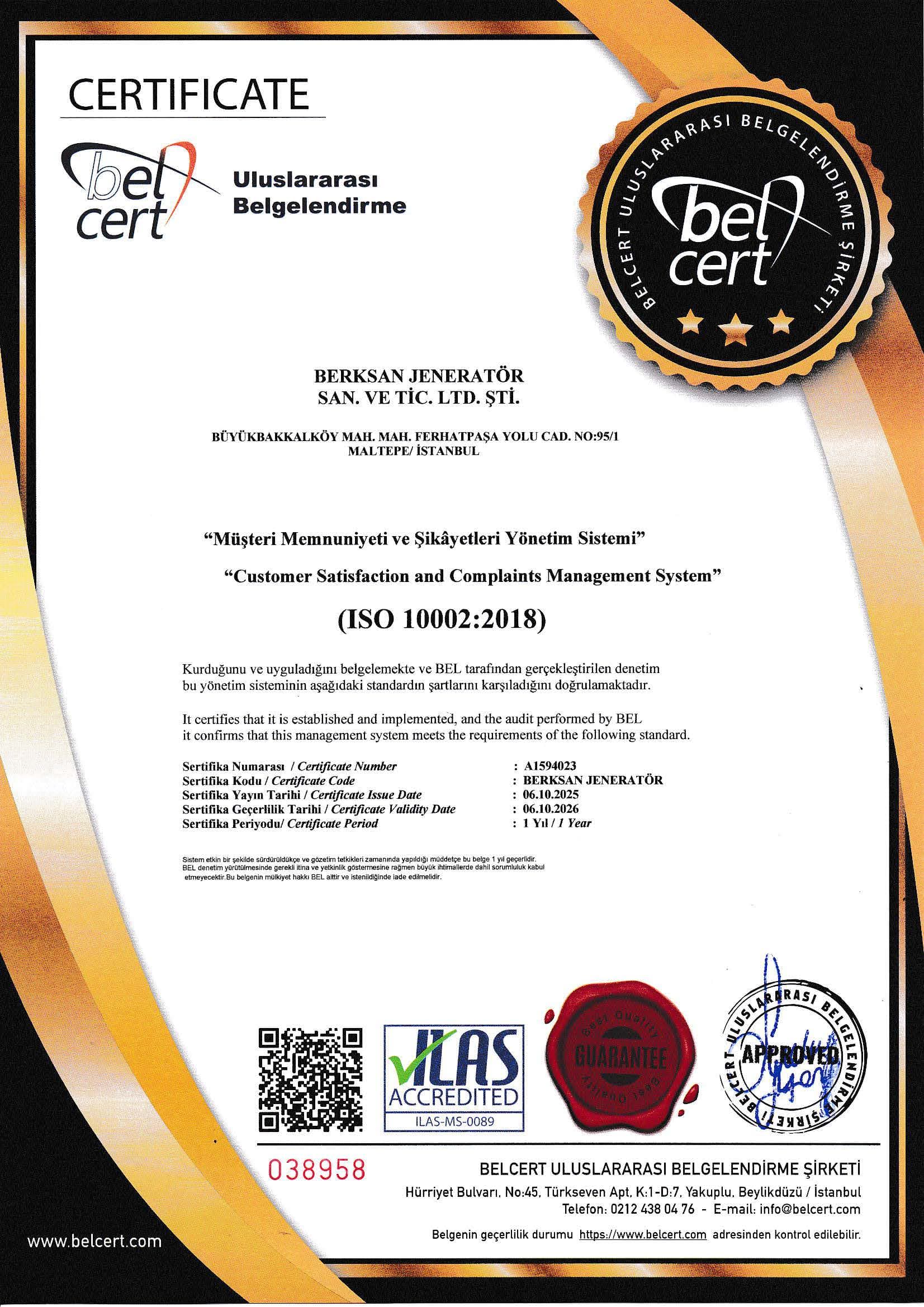 ISO 10002 belgesi