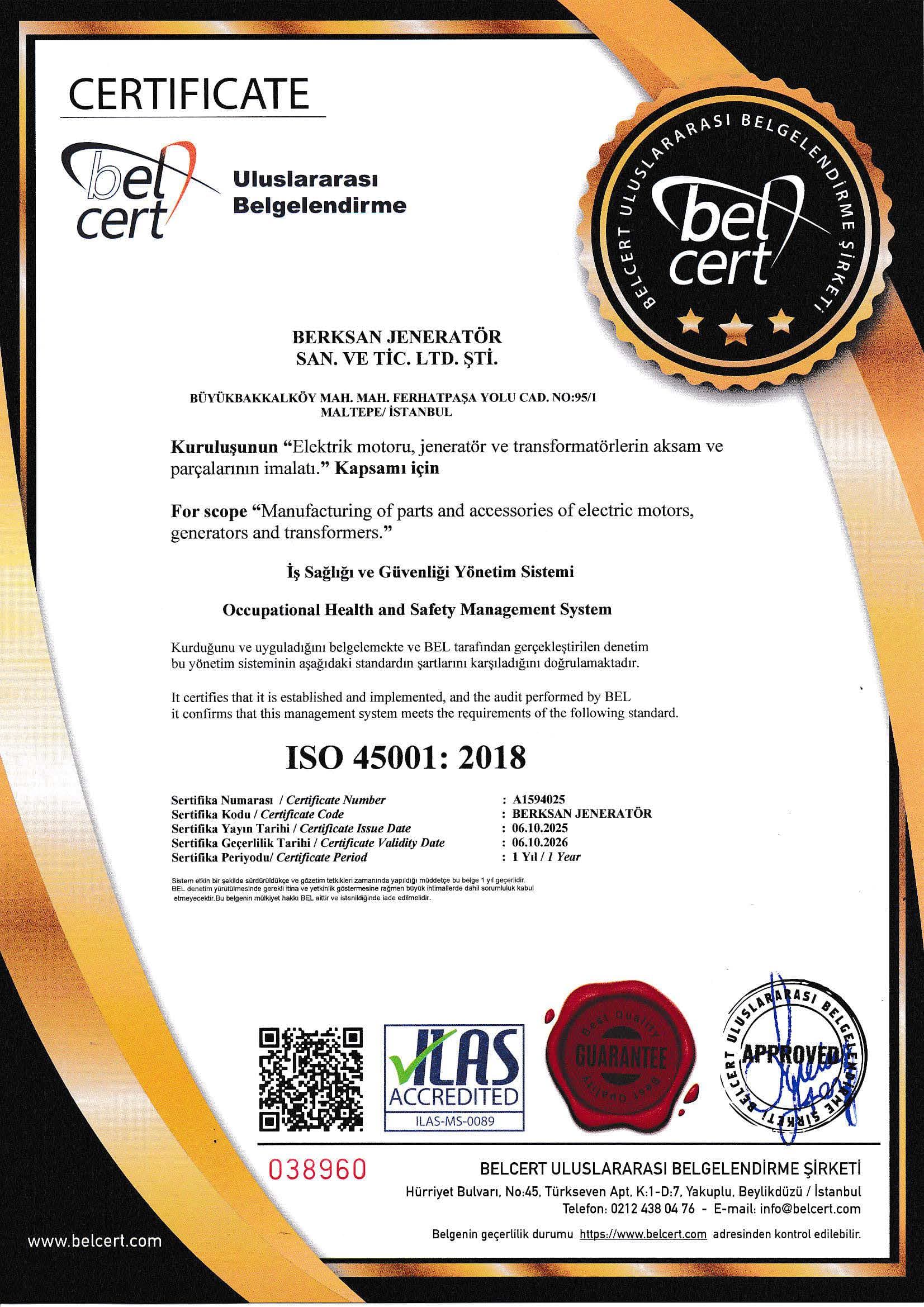 ISO 45001 belgesi